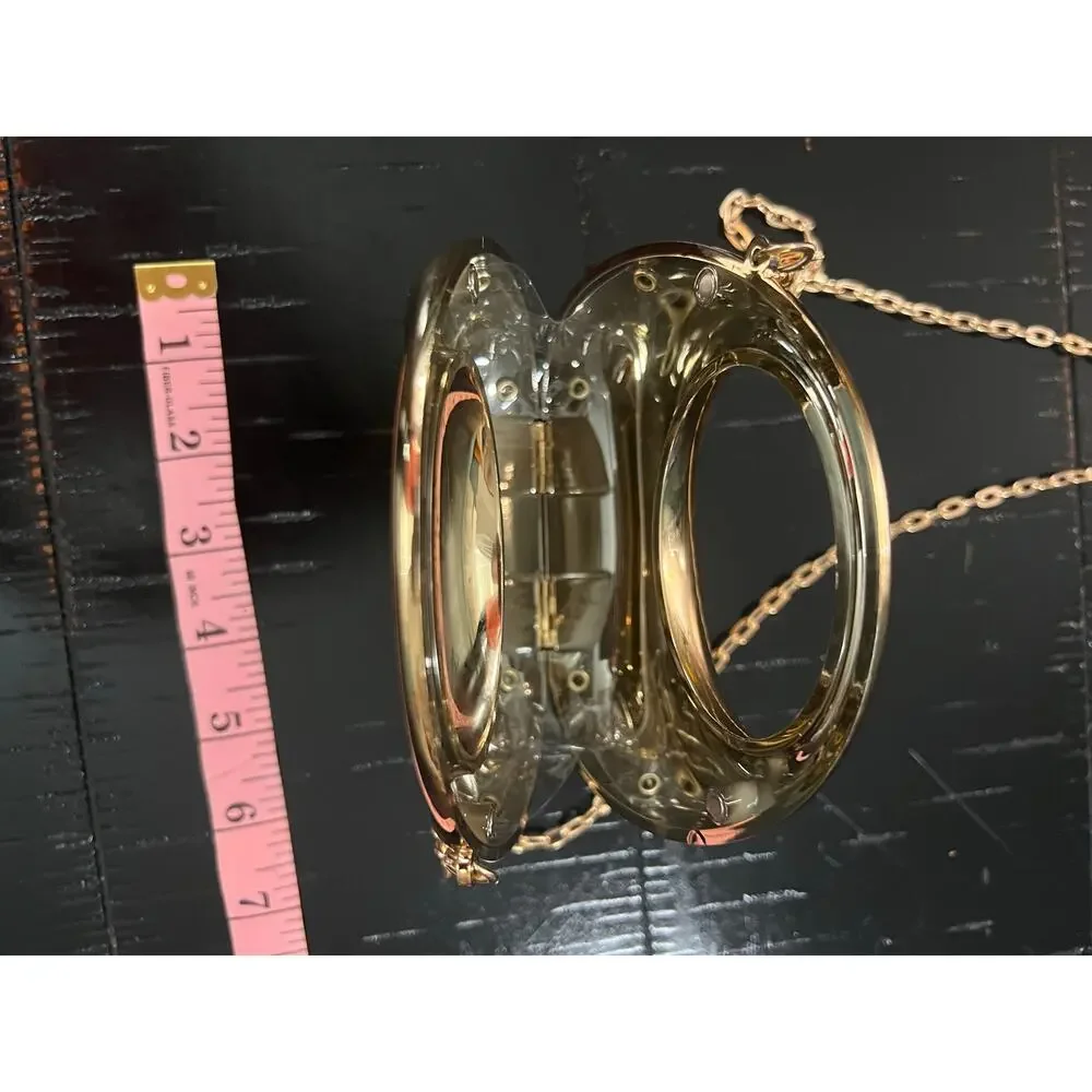 New Gold Metallic Sculptural Hard Case Clutch  Round Top Handle Crossbody Purse
